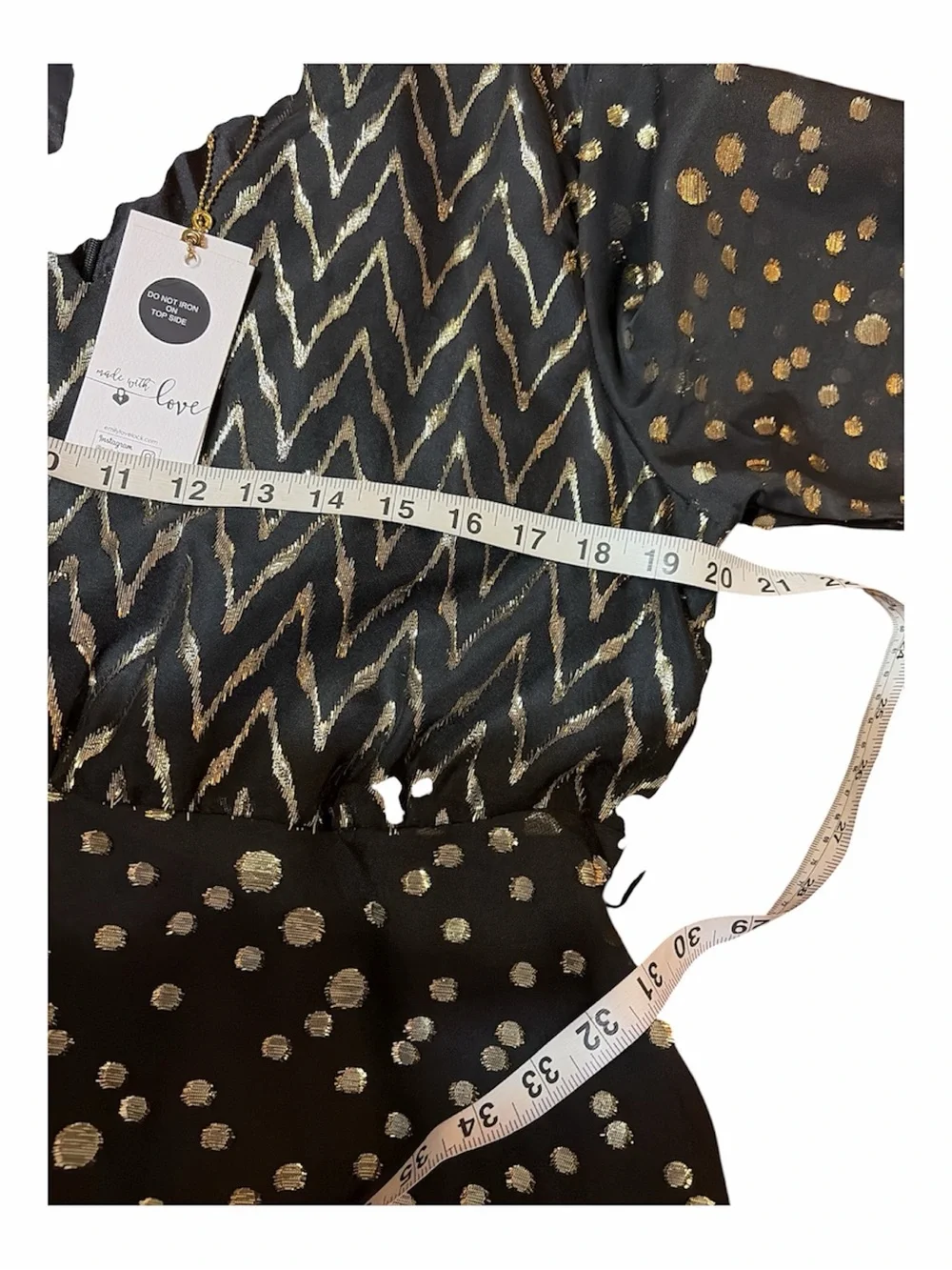 Emily Lovelock Valentine Metallic Chevron Midi Dress NWT Black Gold Large